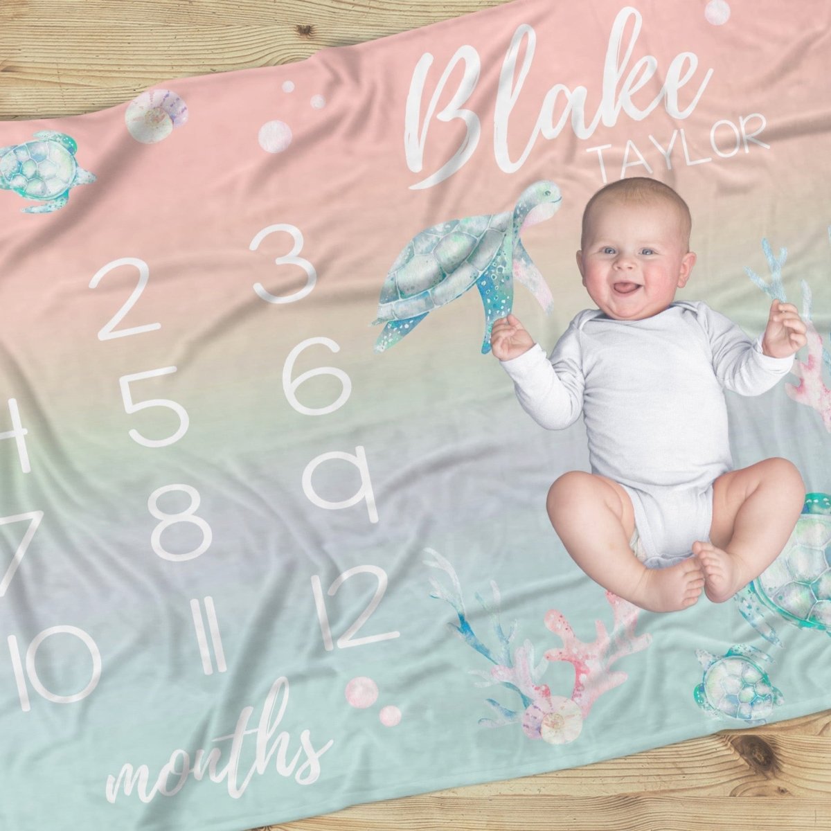 Sweet Sea Turtles Milestone Minky Blanket - gender_boy, gender_girl, gender_neutral