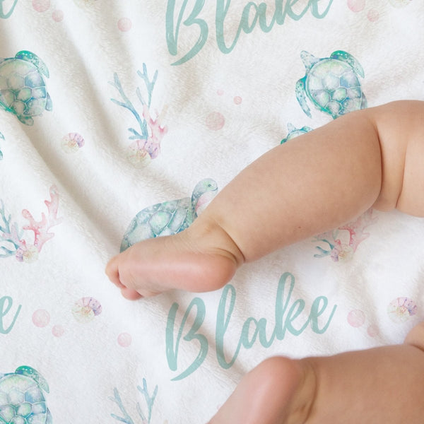 Sweet Sea Turtles Personalized Baby Blanket - Minky Blanket