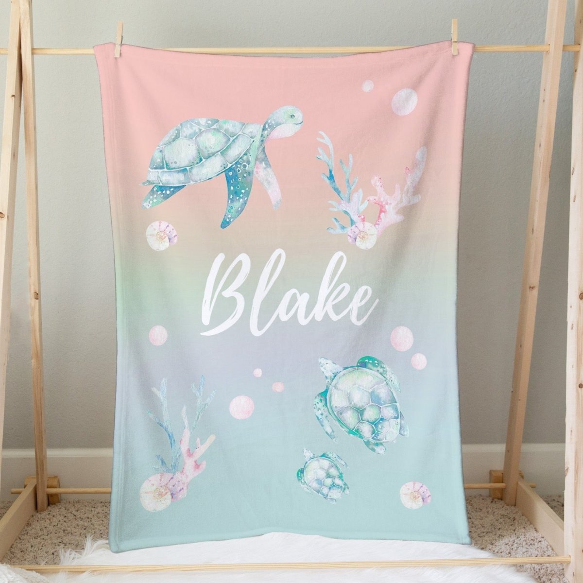 Sweet Sea Turtles Personalized Minky Blanket - gender_boy, gender_girl, gender_neutral