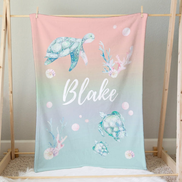 Sweet Sea Turtles Personalized Minky Blanket