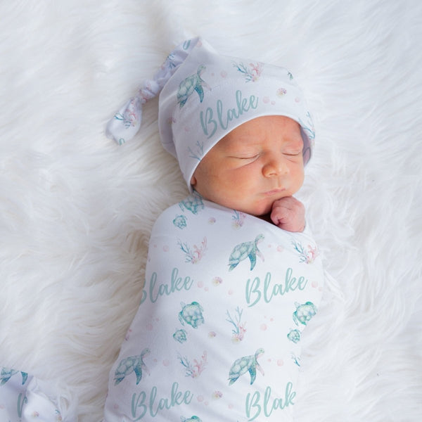 Sweet Sea Turtles Personalized Swaddle Blanket Set - gender_boy, gender_girl, gender_neutral