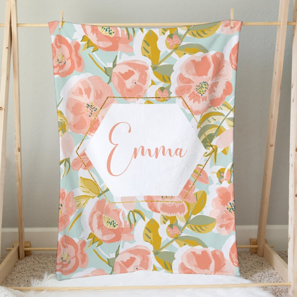 Sweet Vintage Floral Personalized Minky Blanket - gender_girl, Personalized_Yes, Sweet Vintage Floral