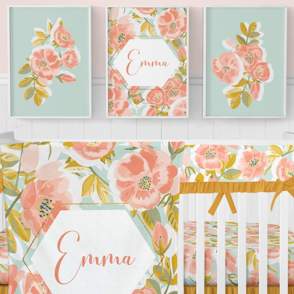 Sweet Vintage Floral Personalized Nursery Art - gender_girl, Sweet Vintage Floral, text