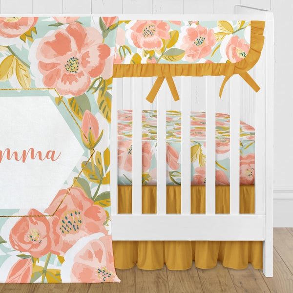 Sweet Vintage Floral Ruffled Crib Bedding - Crib Bedding Sets