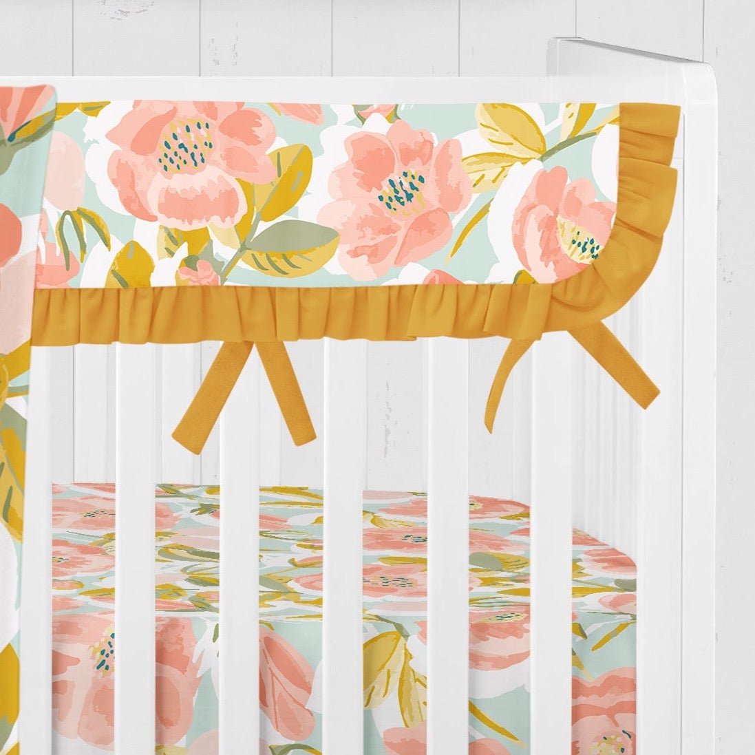 Sweet Vintage Floral Ruffled Crib Rail Guards - gender_girl, Sweet Vintage Floral, Theme_Floral