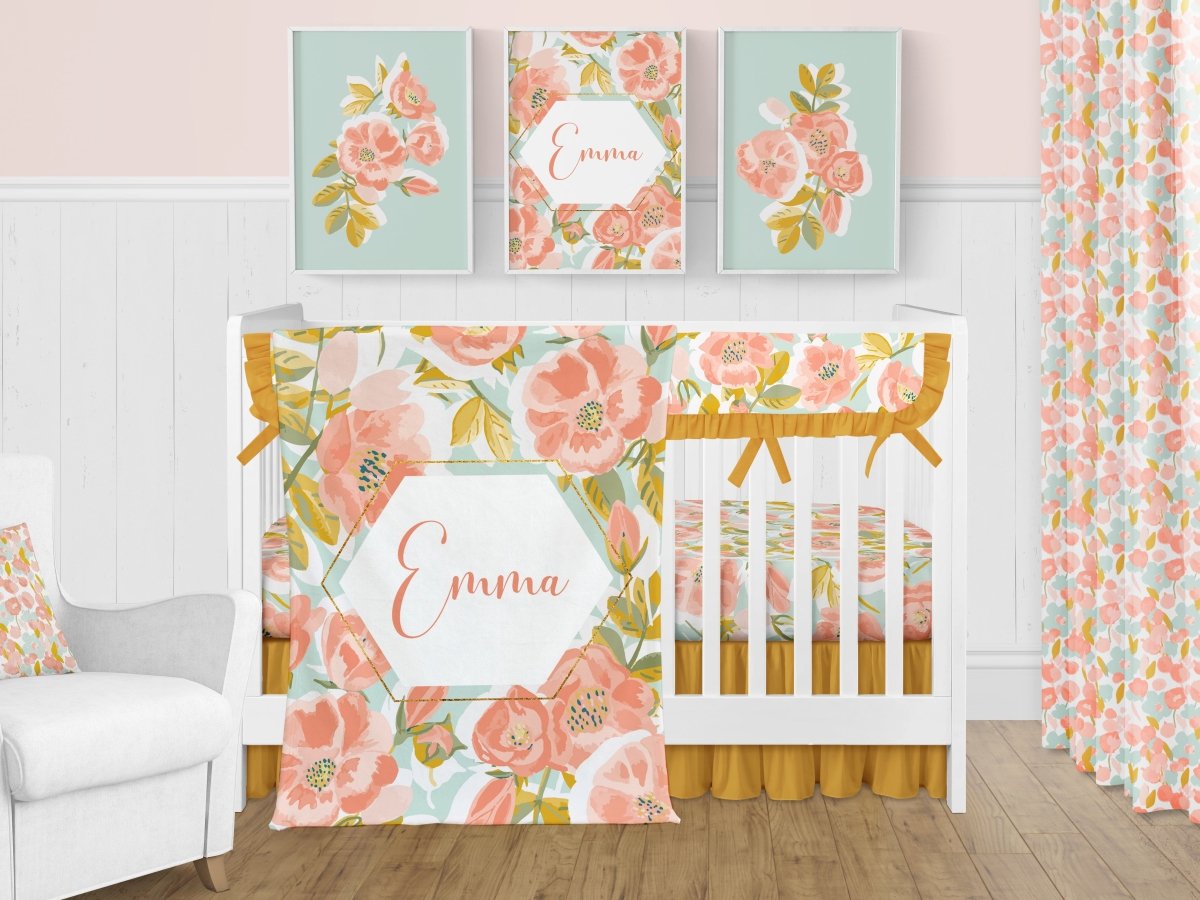 Sweet Vintage Floral Ruffled Crib Rail Guards - gender_girl, Sweet Vintage Floral, Theme_Floral