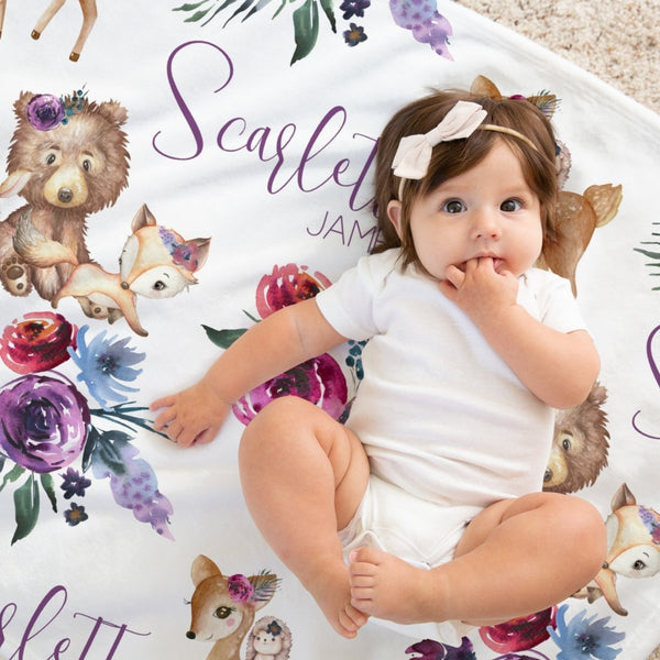 Sweet Woodlands Personalized Baby Blanket - gender_girl, Personalized_Yes, Sweet Woodlands