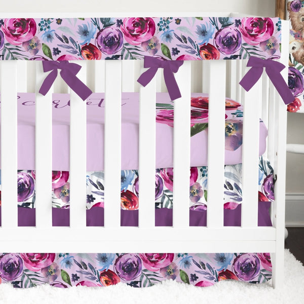 Sweet Woodlands Purple Ruffled Crib Bedding - gender_girl, Sweet Woodlands, text