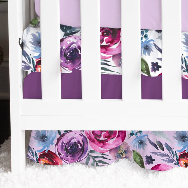 Sweet Woodlands Purple Ruffled Crib Skirt - gender_girl, Sweet Woodlands, Theme_Floral