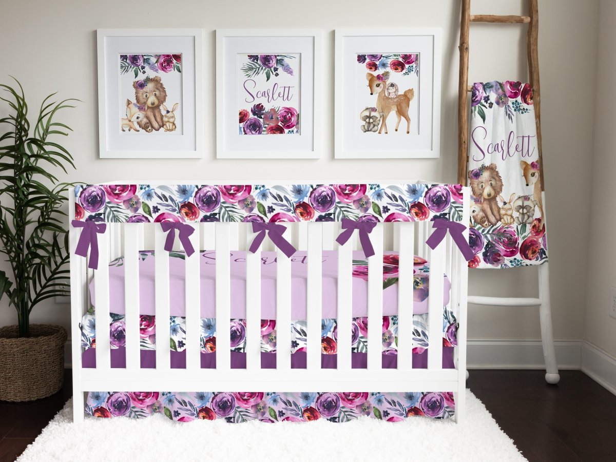 Sweet Woodlands Purple Ruffled Crib Skirt - gender_girl, Sweet Woodlands, Theme_Floral