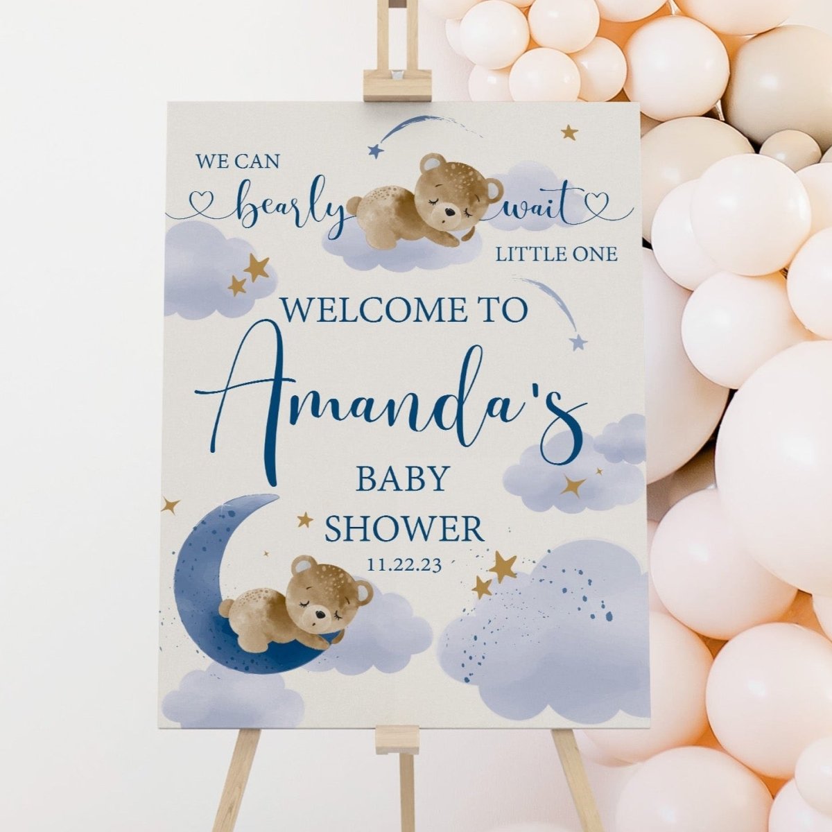 Teddy Bear Baby Shower Welcome Sign - gender_boy, Teddy Bear, text