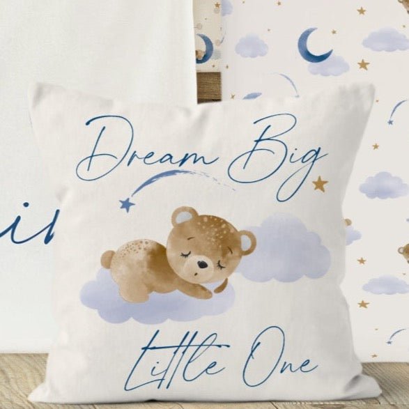 Teddy Bear Dream Big Little One Nursery Pillow - gender_boy, Teddy Bear,