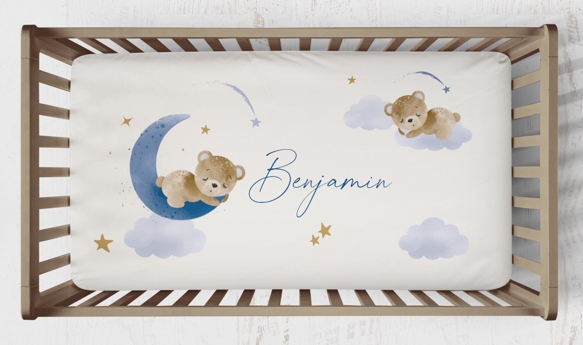 Teddy Bear Gray Navy Bedding - gender_boy, Teddy Bear, text