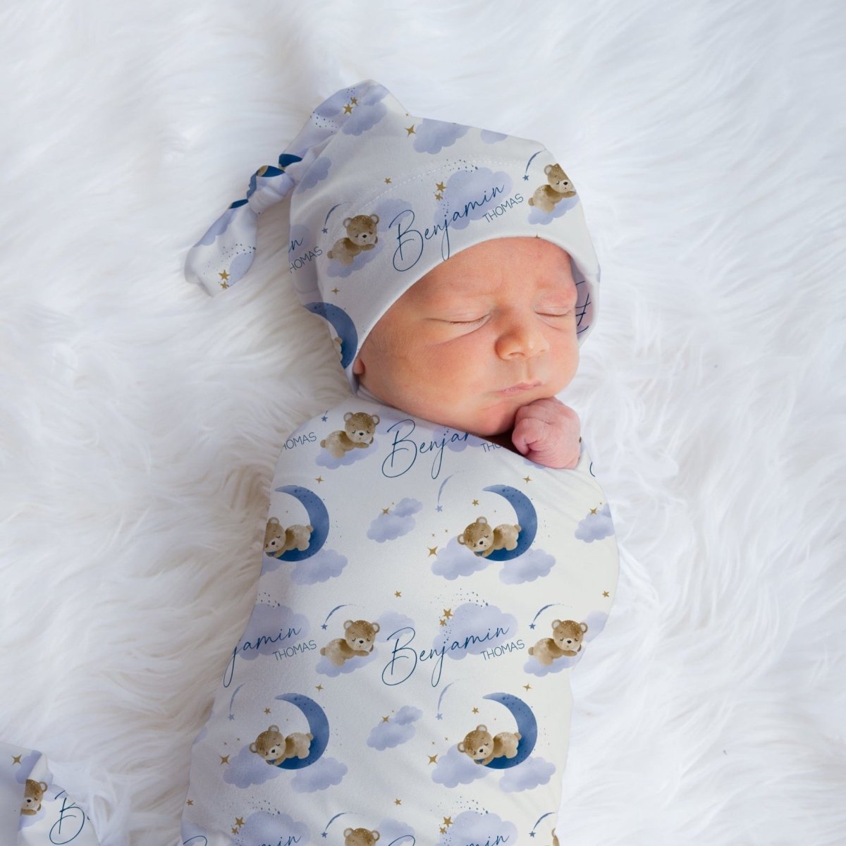 Teddy Bear Personalized Swaddle Blanket Set - gender_boy, Teddy Bear, text