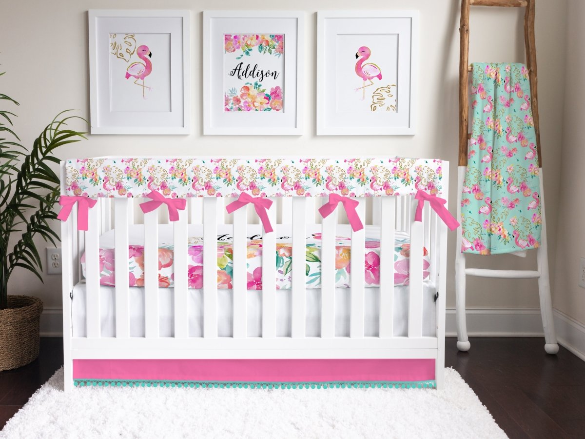 Tropical Flamingo Crib Rail Guards - gender_girl, Theme_Tropical, Tropical Flamingo