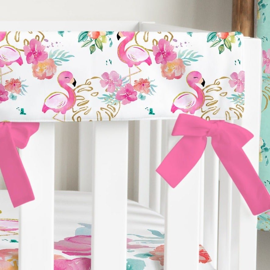 Tropical Flamingo Crib Rail Guards - gender_girl, Theme_Tropical, Tropical Flamingo