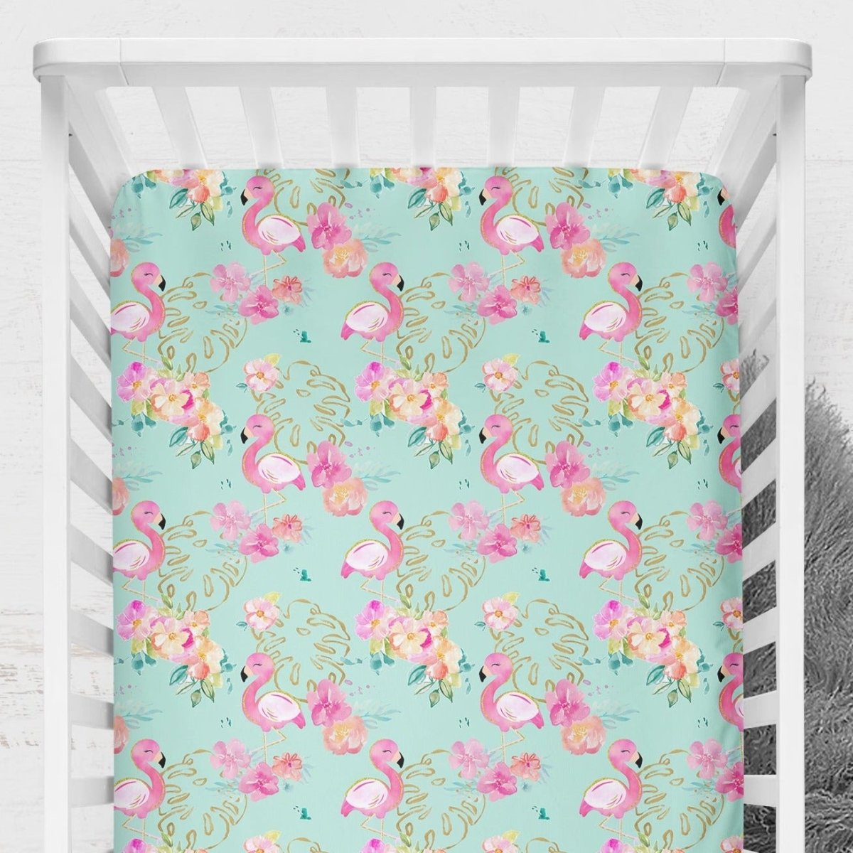 Tropical Flamingo Crib Sheet - gender_girl, Theme_Tropical,