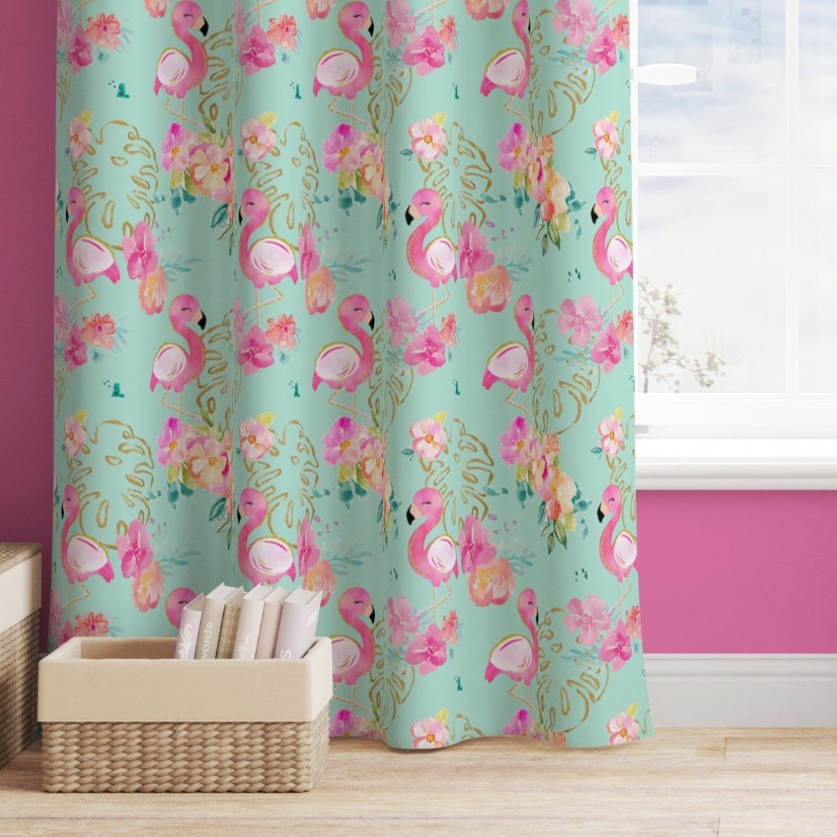 Tropical Flamingo Curtain Panel - gender_girl, Theme_Tropical, Tropical Flamingo