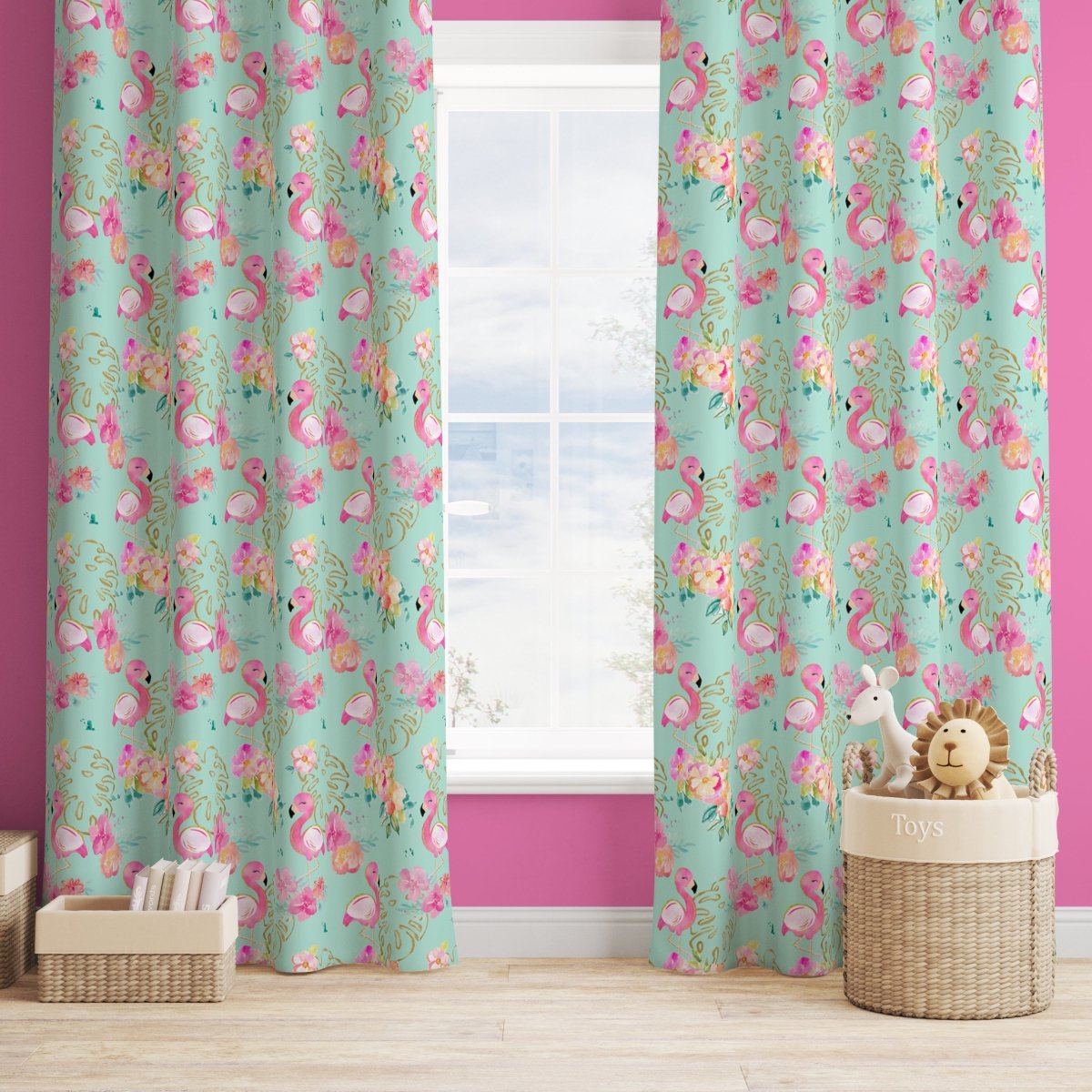 Tropical Flamingo Curtain Panel - gender_girl, Theme_Tropical, Tropical Flamingo