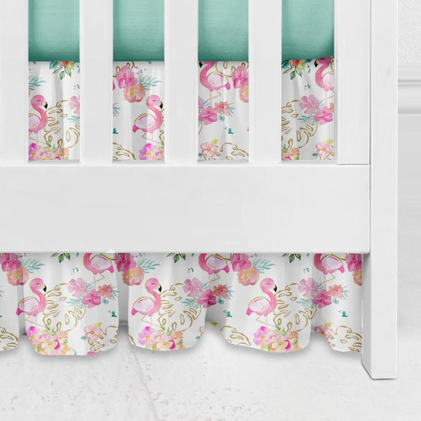 Tropical Flamingo Gathered Crib Skirt - gender_girl, Theme_Tropical, Tropical Flamingo