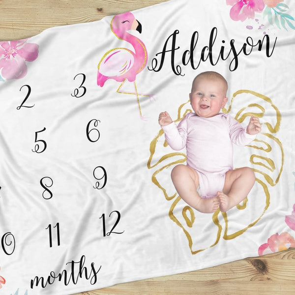 Tropical Flamingo Milestone Blanket - gender_girl, text, Theme_Tropical