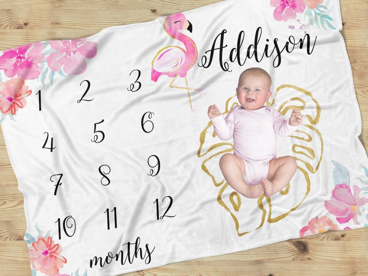 Tropical Flamingo Milestone Blanket - gender_girl, text, Theme_Tropical