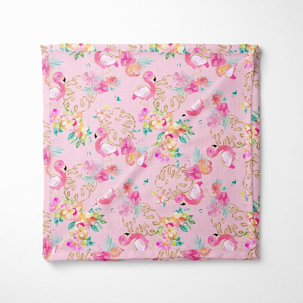 Tropical Flamingo Muslin Blanket - gender_girl, Theme_Tropical, Tropical Flamingo