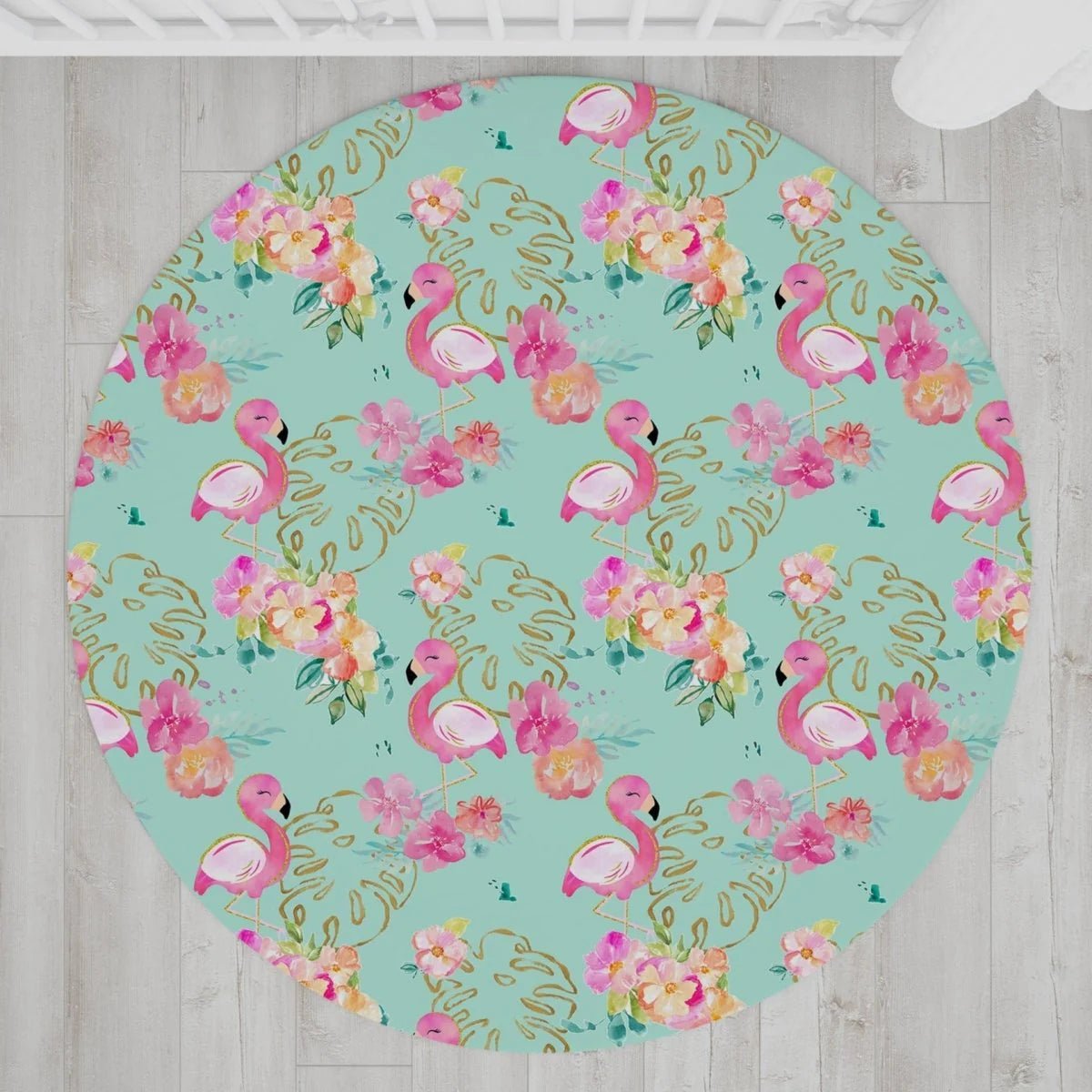 Tropical Flamingo Nursery Rug - gender_girl, text, Theme_Tropical