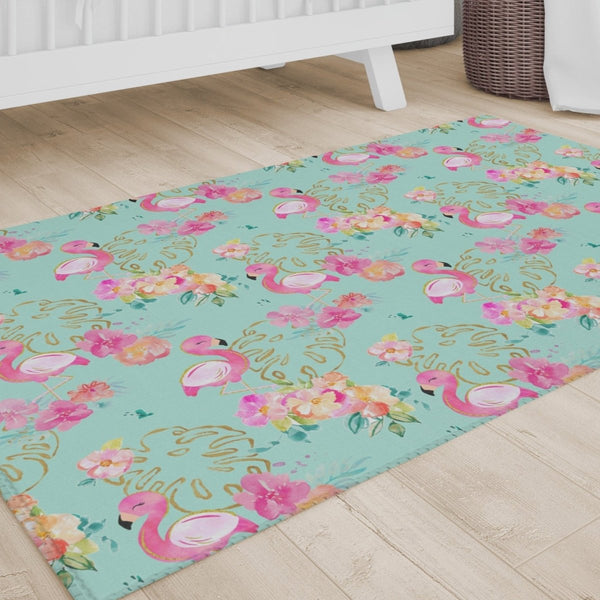 Tropical Flamingo Nursery Rug - gender_girl, text, Theme_Tropical