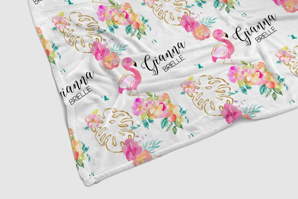 Tropical Flamingo Personalized Baby Blanket - gender_girl, Personalized_Yes, text