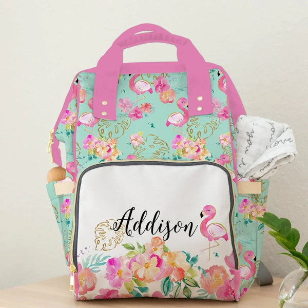 Tropical Flamingo Personalized Backpack Diaper Bag - gender_girl, text, Theme_Tropical