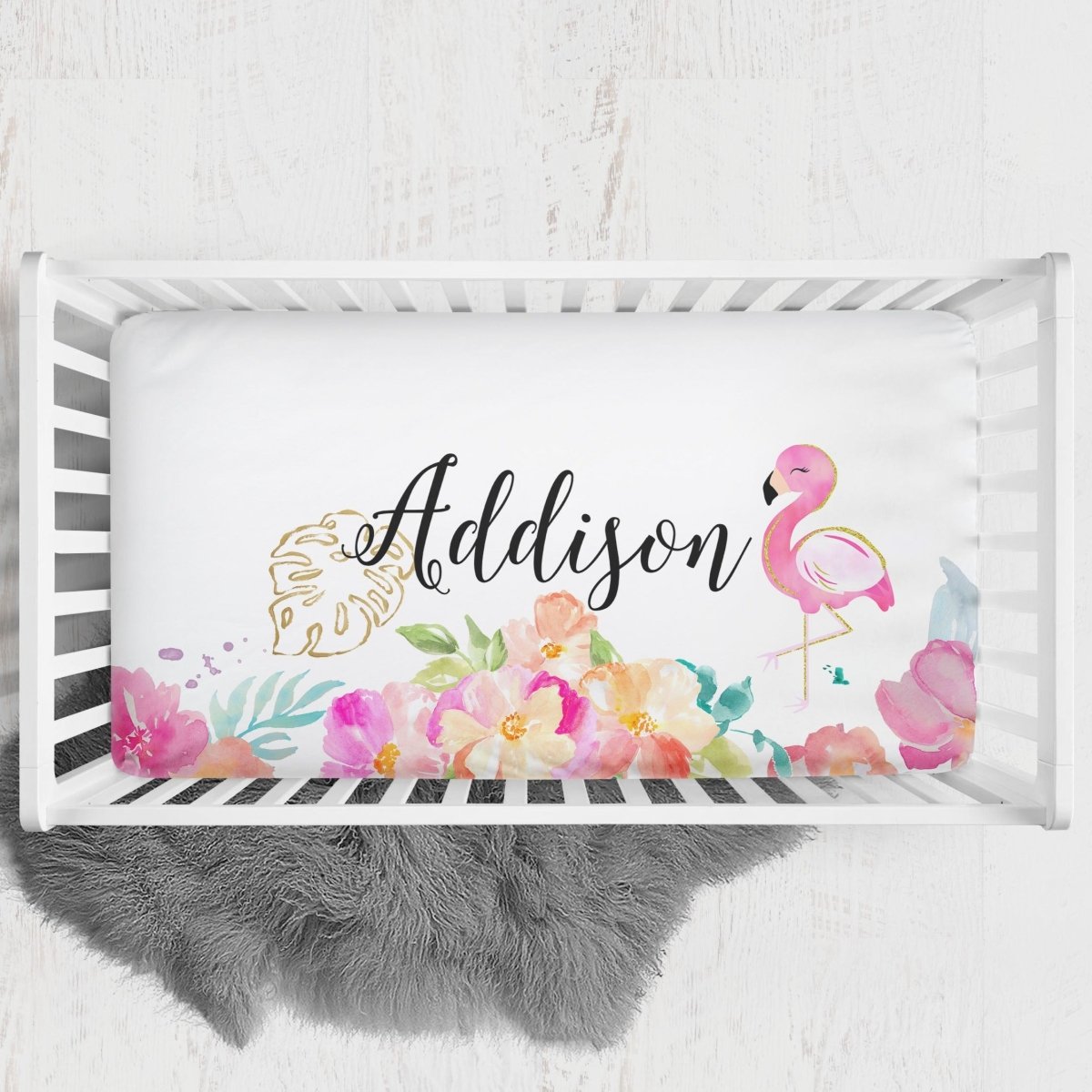 Tropical Flamingo Personalized Crib Sheet - gender_girl, Personalized_Yes, text