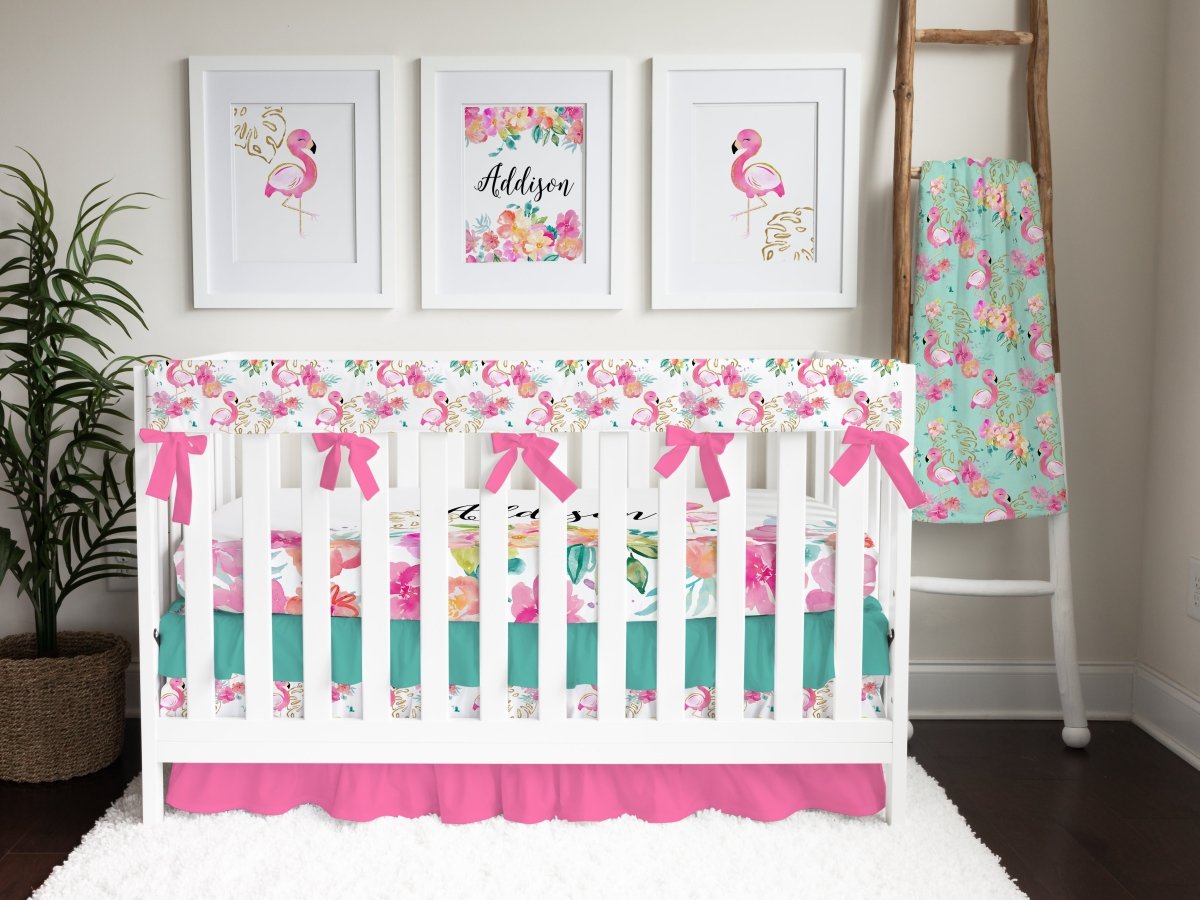 Tropical Flamingo Ruffled Crib Bedding - gender_girl, text, Theme_Tropical