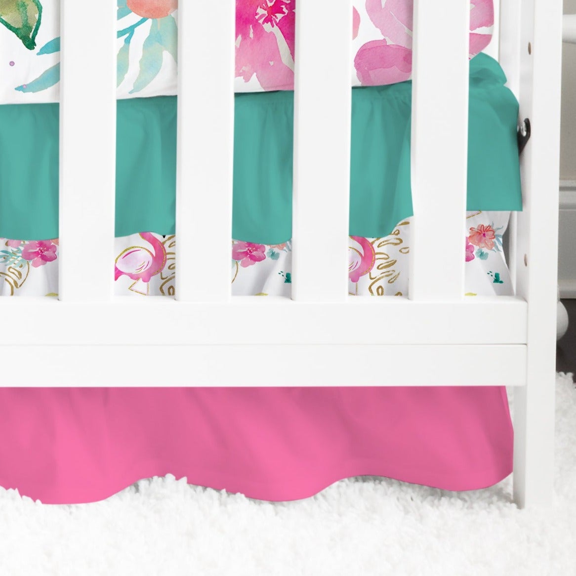 Tropical Flamingo Ruffled Crib Skirt - gender_girl, Theme_Tropical, Tropical Flamingo