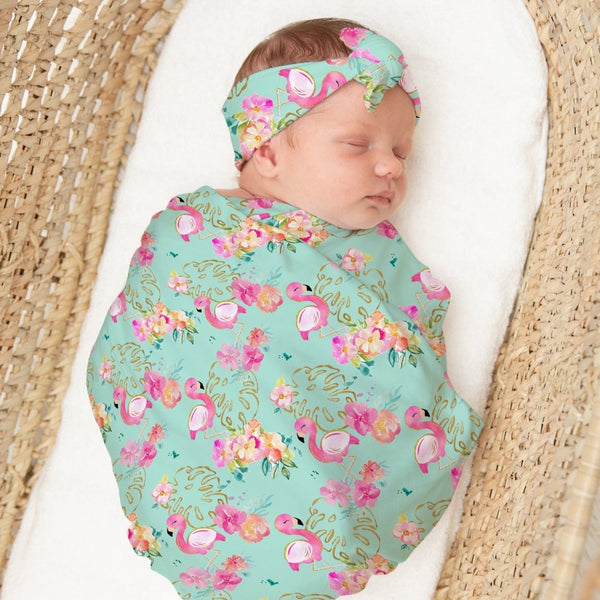 Tropical Flamingo Swaddle Blanket Set - gender_girl, Theme_Tropical, Tropical Flamingo