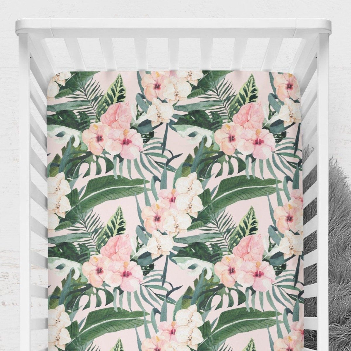 Tropical Floral Crib Sheet - gender_girl, Theme_Floral, Theme_Tropical