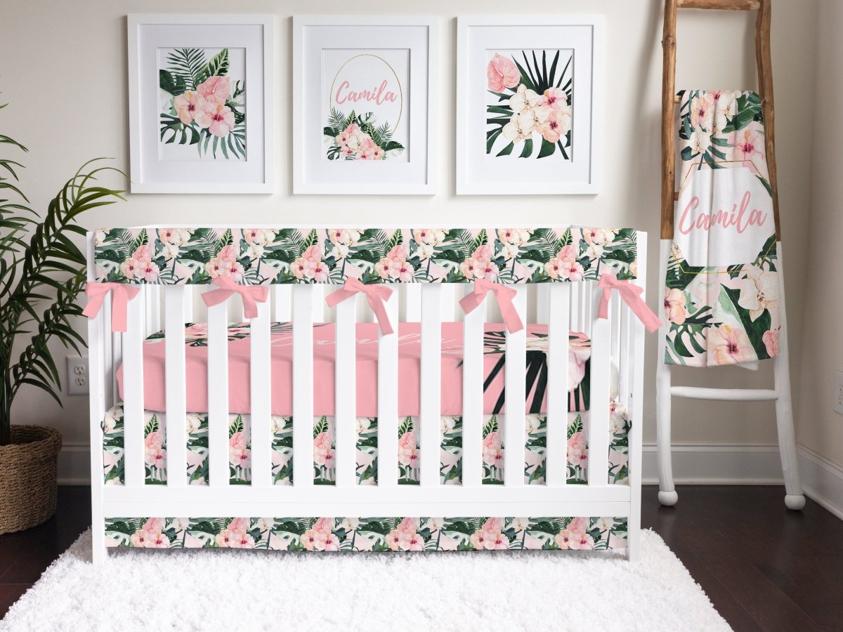 Tropical Floral Crib Skirt - gender_girl, Theme_Floral, Theme_Tropical