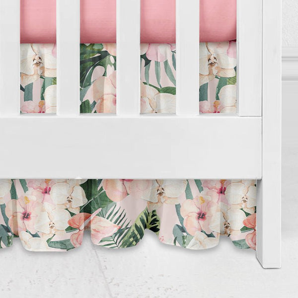 Tropical Floral Gathered Crib Skirt - gender_girl, Theme_Floral, Theme_Tropical