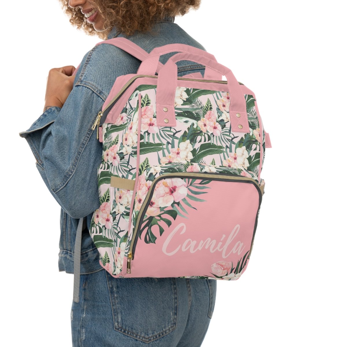 Tropical Floral Personalized Backpack Diaper Bag - gender_girl, text, Theme_Floral