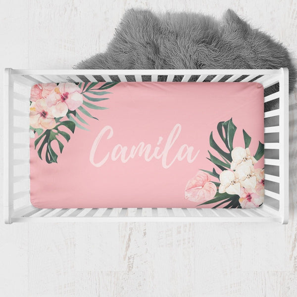 Tropical Floral Personalized Crib Sheet