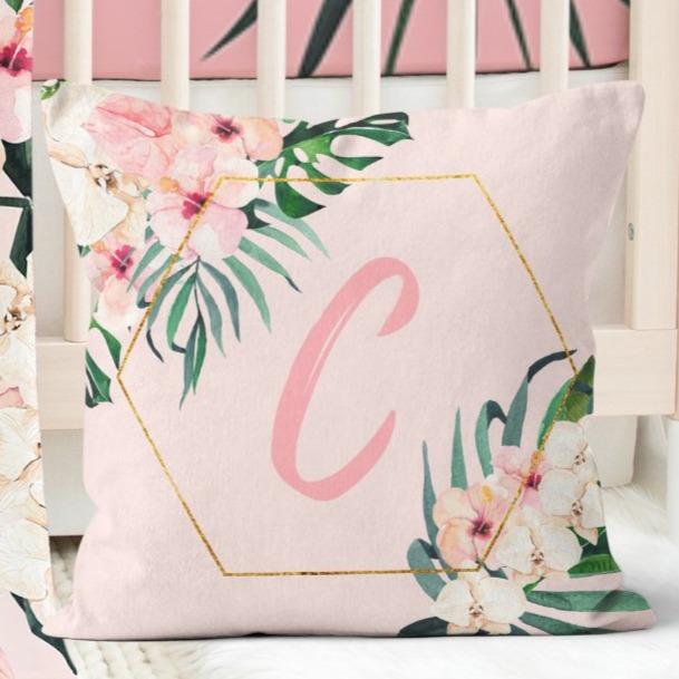 Tropical Floral Personalized Nursery Pillow - gender_girl, text, Theme_Floral