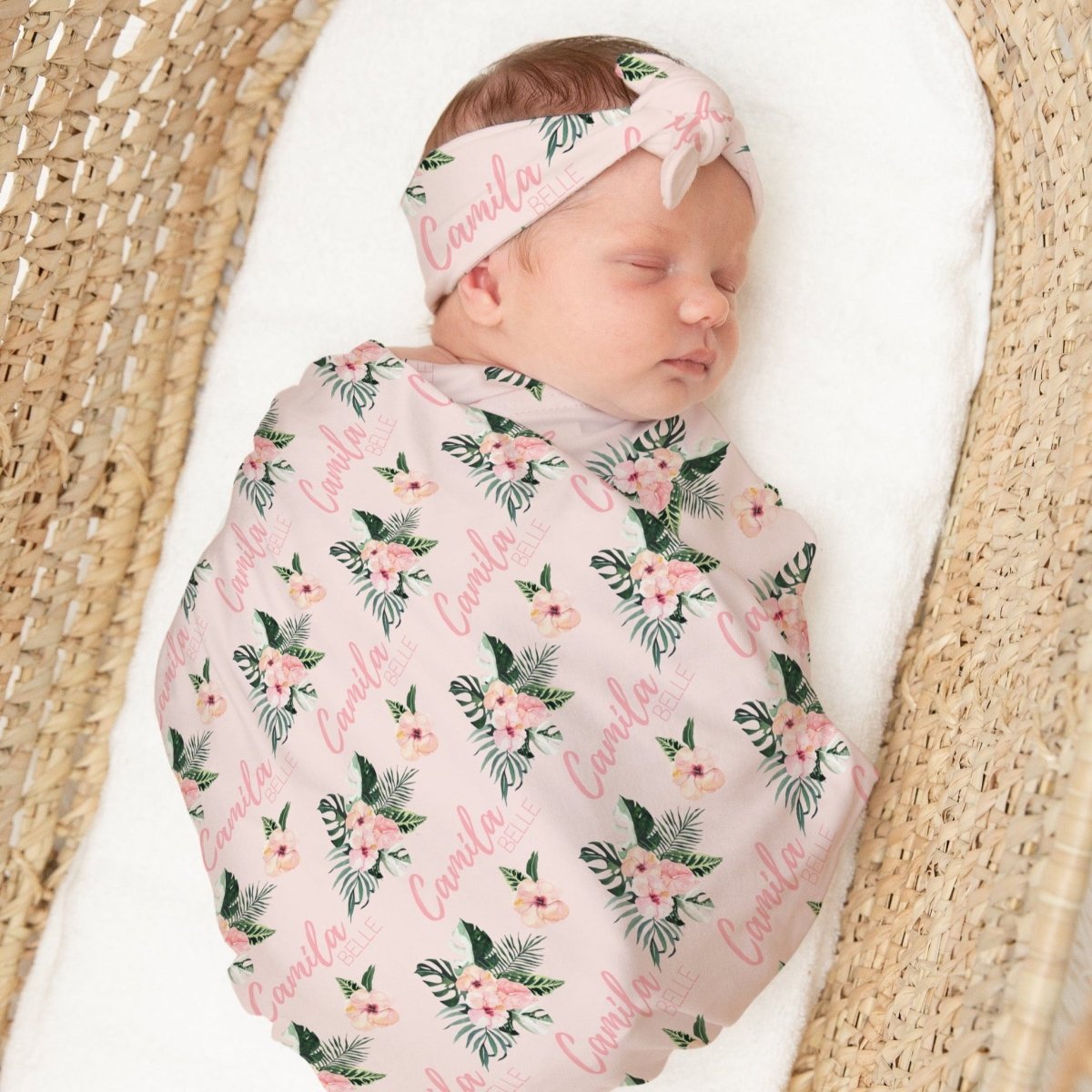 Tropical Floral Personalized Swaddle Blanket Set - gender_girl, text, Theme_Floral