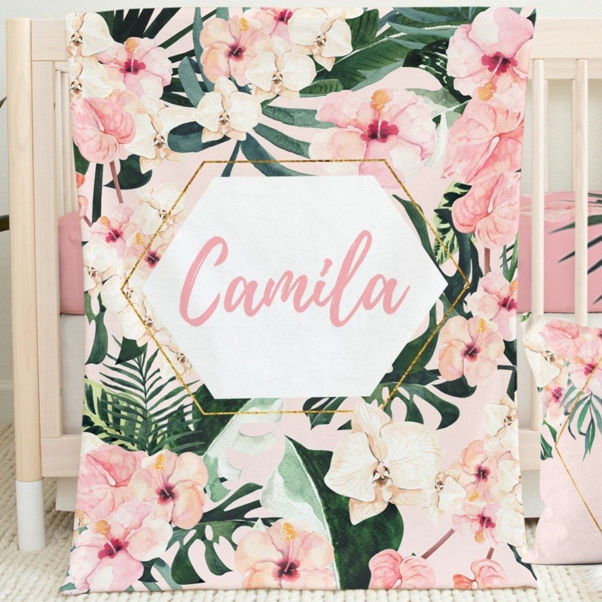 Tropical Floral Ruffled Crib Bedding - gender_girl, text, Theme_Floral