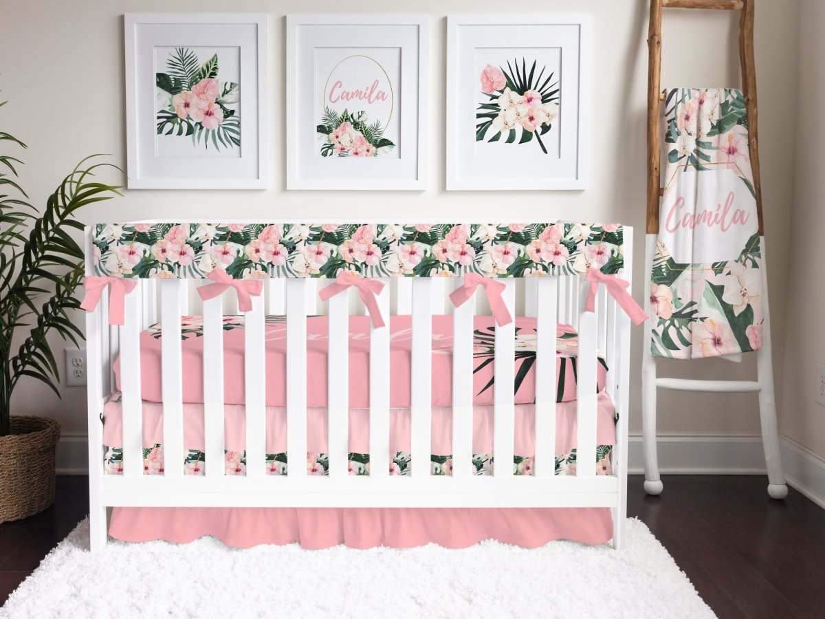 Tropical Floral Ruffled Crib Bedding - Crib Bedding Sets