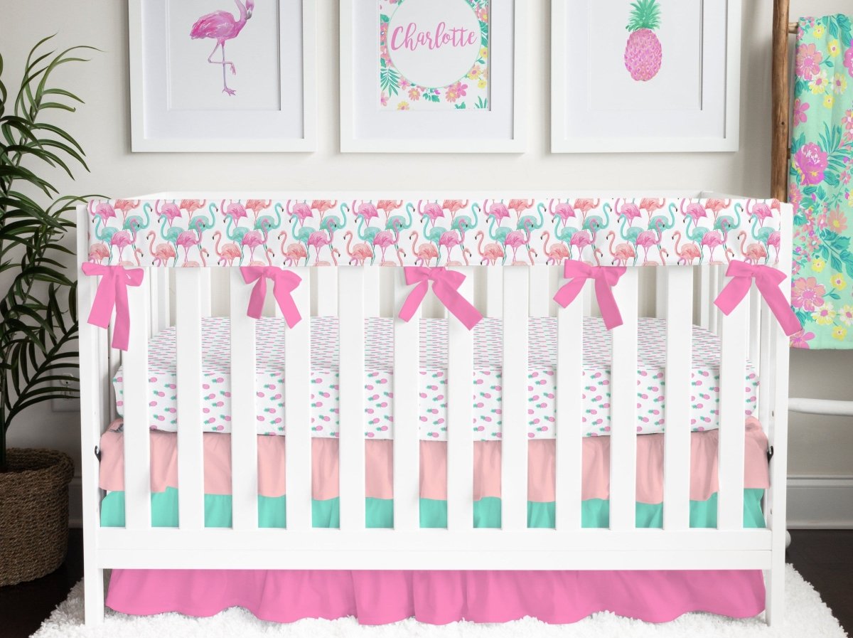 Tropical Paradise Flamingo Crib Rail Guards - gender_girl, Theme_Floral, Theme_Tropical