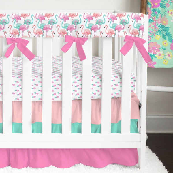 Tropical Paradise Flamingo Ruffled Crib Bedding - gender_girl, Theme_Floral, Theme_Tropical