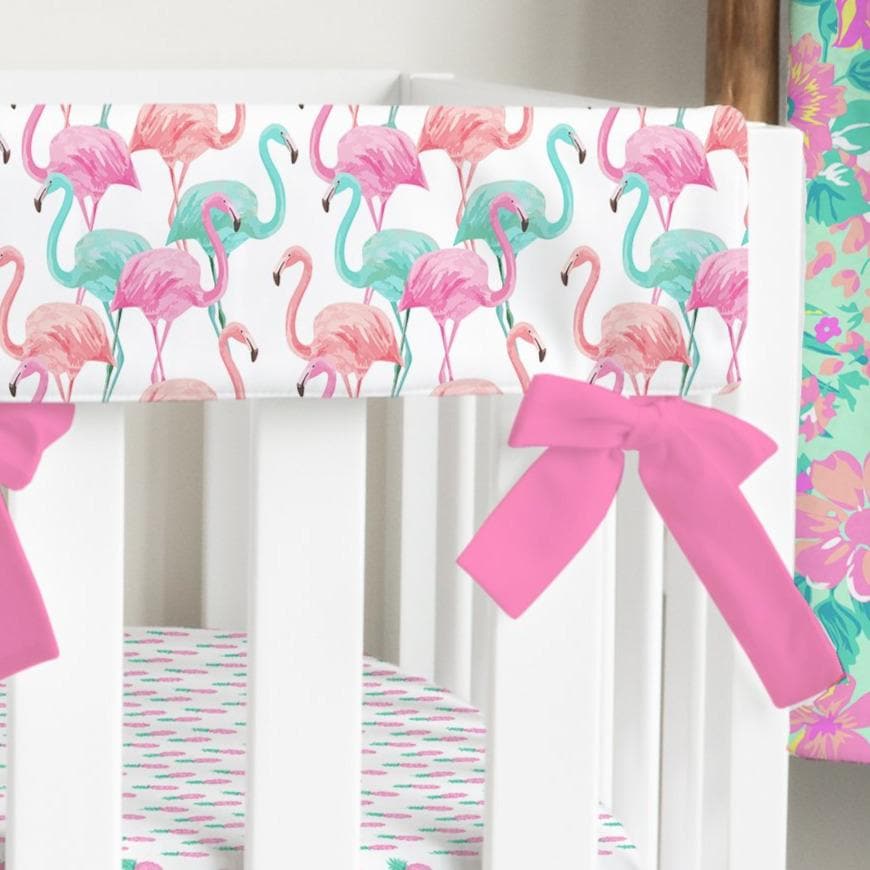 Tropical Paradise Flamingo Ruffled Crib Bedding - gender_girl, Theme_Floral, Theme_Tropical