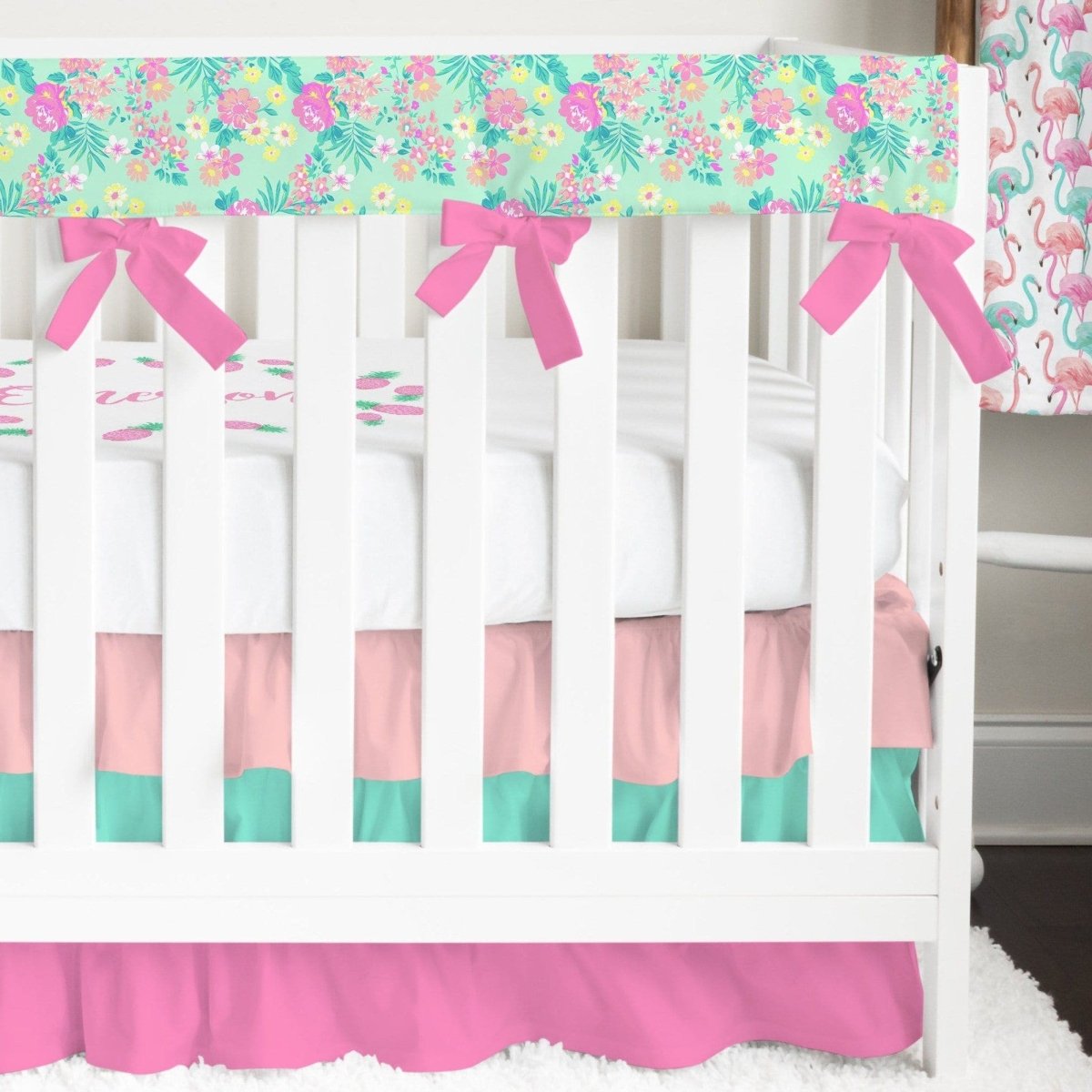 Tropical Paradise Floral Ruffled Crib Bedding - gender_girl, Theme_Floral, Theme_Tropical