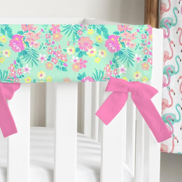 Tropical Paradise Mint Floral Crib Rail Guards - gender_girl, Theme_Floral, Theme_Tropical