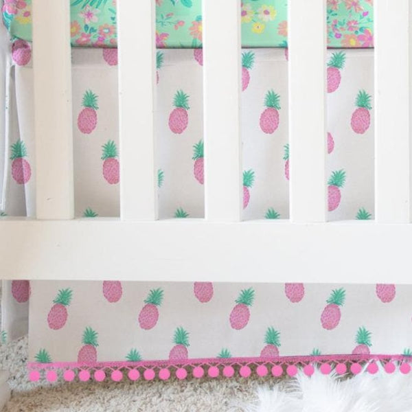 Tropical Paradise Pineapple Pom Crib Skirt - gender_girl, Theme_Floral, Theme_Tropical